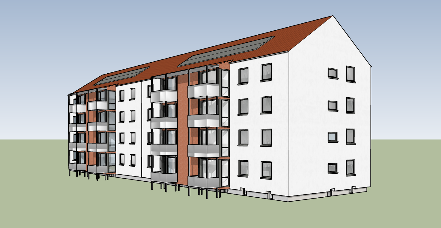 Modernisierung Schönböckener Straße 80–86a Darstellung eines modernisierten Wohngebäudes mit Balkonen